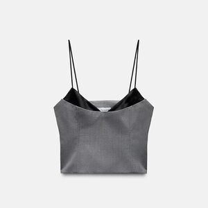 Satin Effect Grey and Black Top